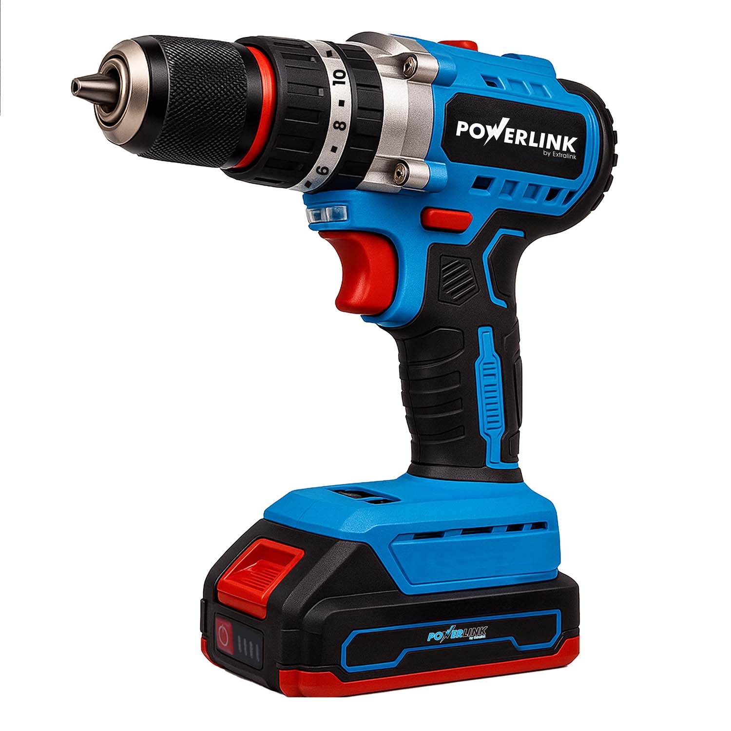 Akumulatorowa wiertarko-wkrętarka udarowa z silnikiem bezszczotkowym Powerlink, 20 V, 50 Nm, 13 mm, 2x akumulator 1,5 Ah i walizka