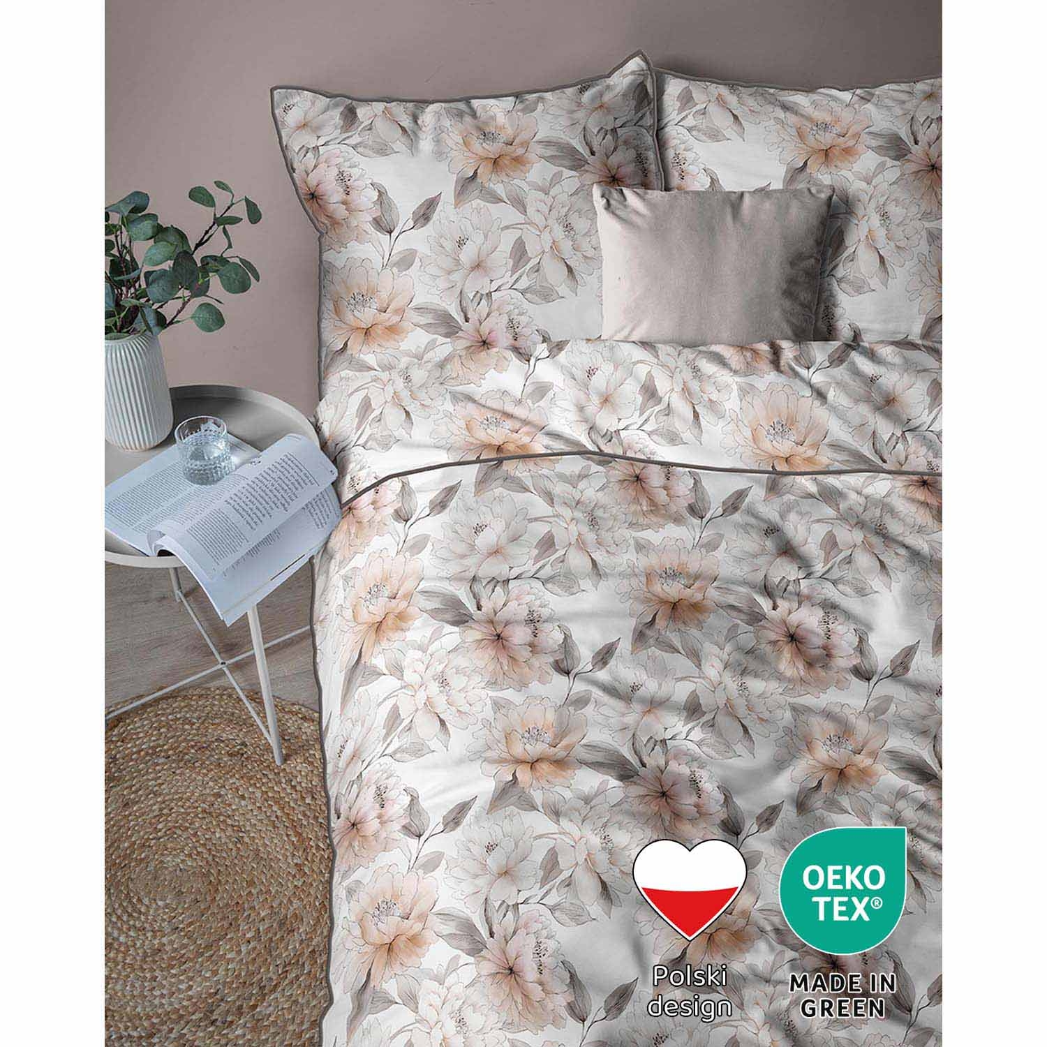 Pościel z perkalu 220 x 200 cm Lame Percale, beżowe kwiaty