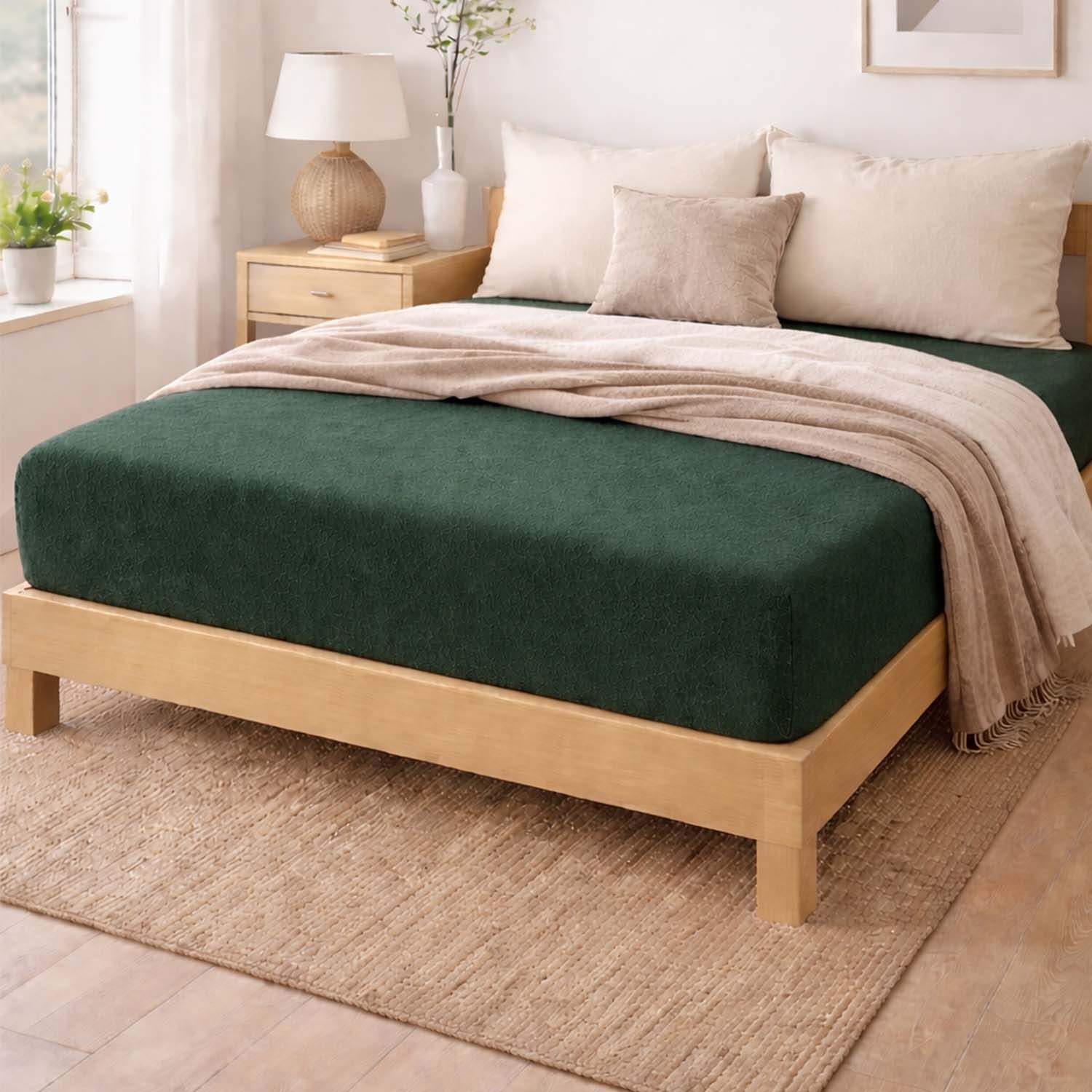 Prześcieradło frotte z gumką 160 x 200 cm Pation Home Luneo, zielone