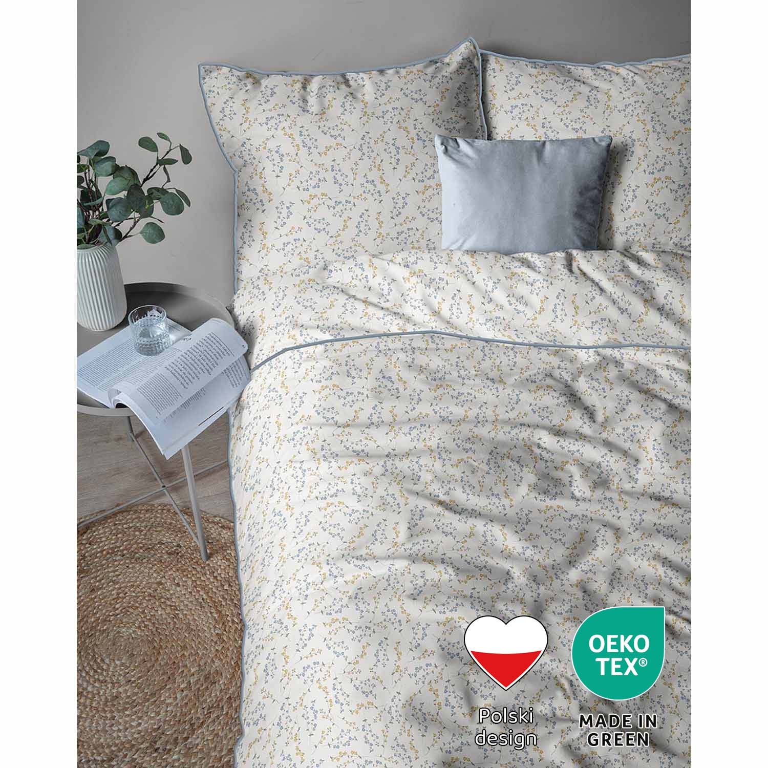Pościel z perkalu 220 x 200 cm Lame Percale, niebiesko-żółte kwiaty