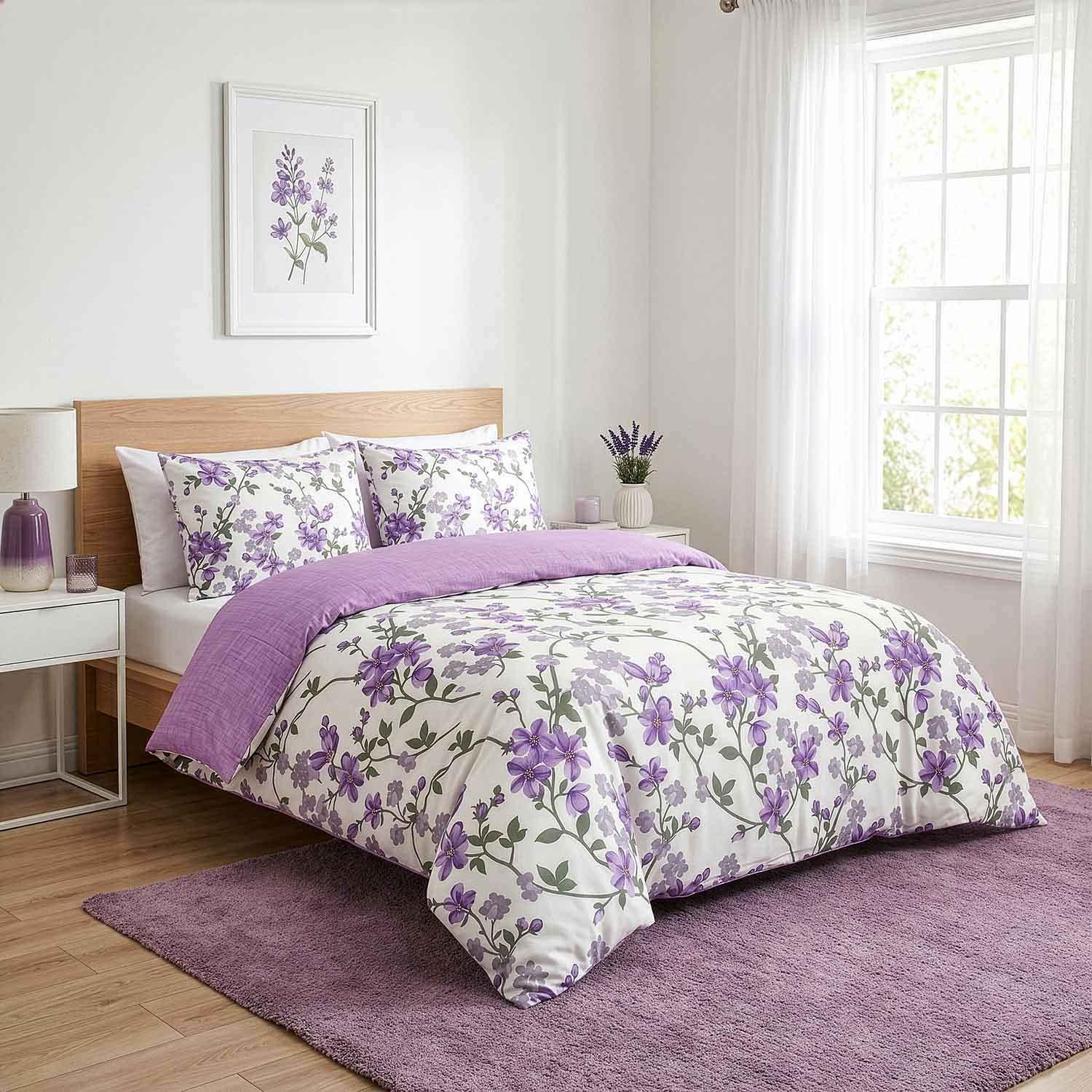 Pościel satynowa 160 x 200 cm Domarex Natural Lavender, lawenda, fioletowa