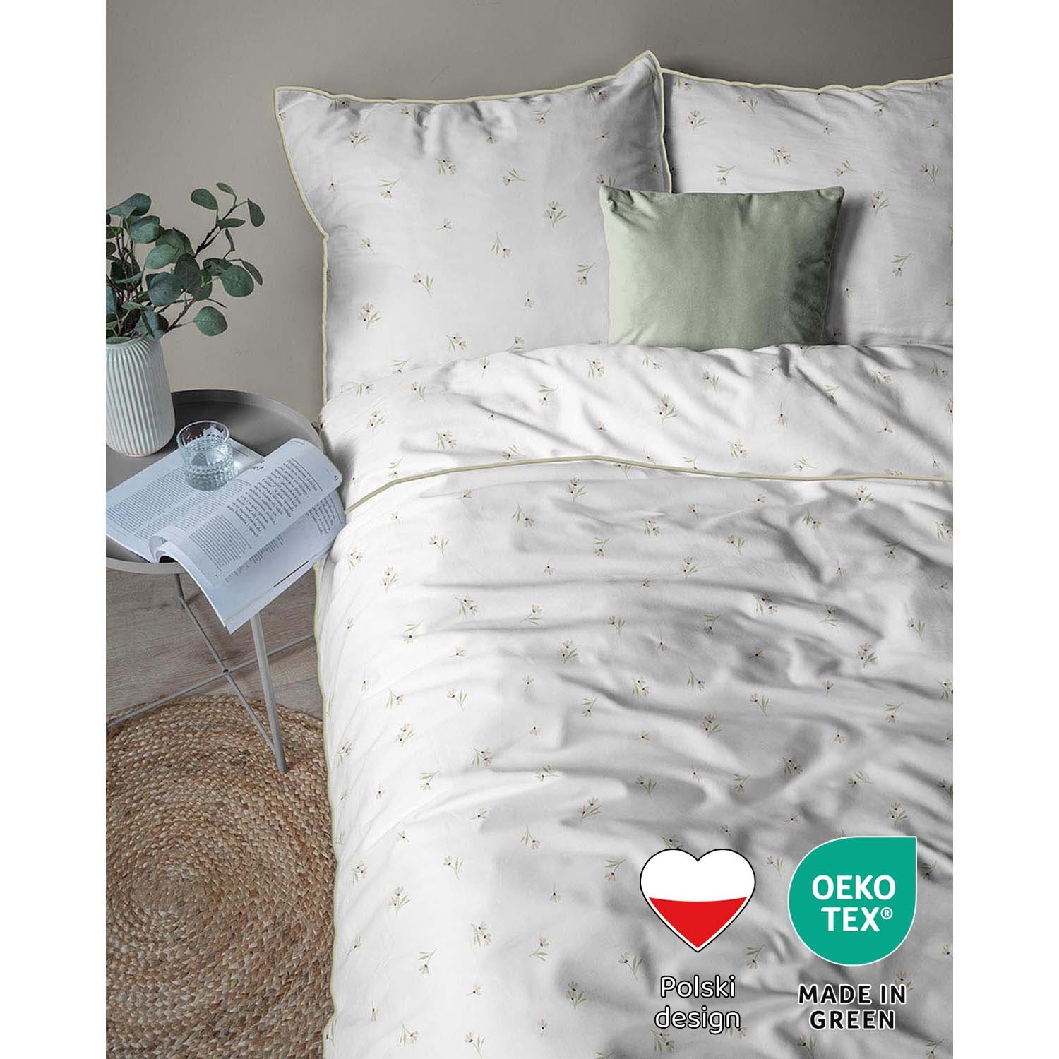 Pościel z perkalu 160 x 200 cm Lame Percale, kwiatki, biała