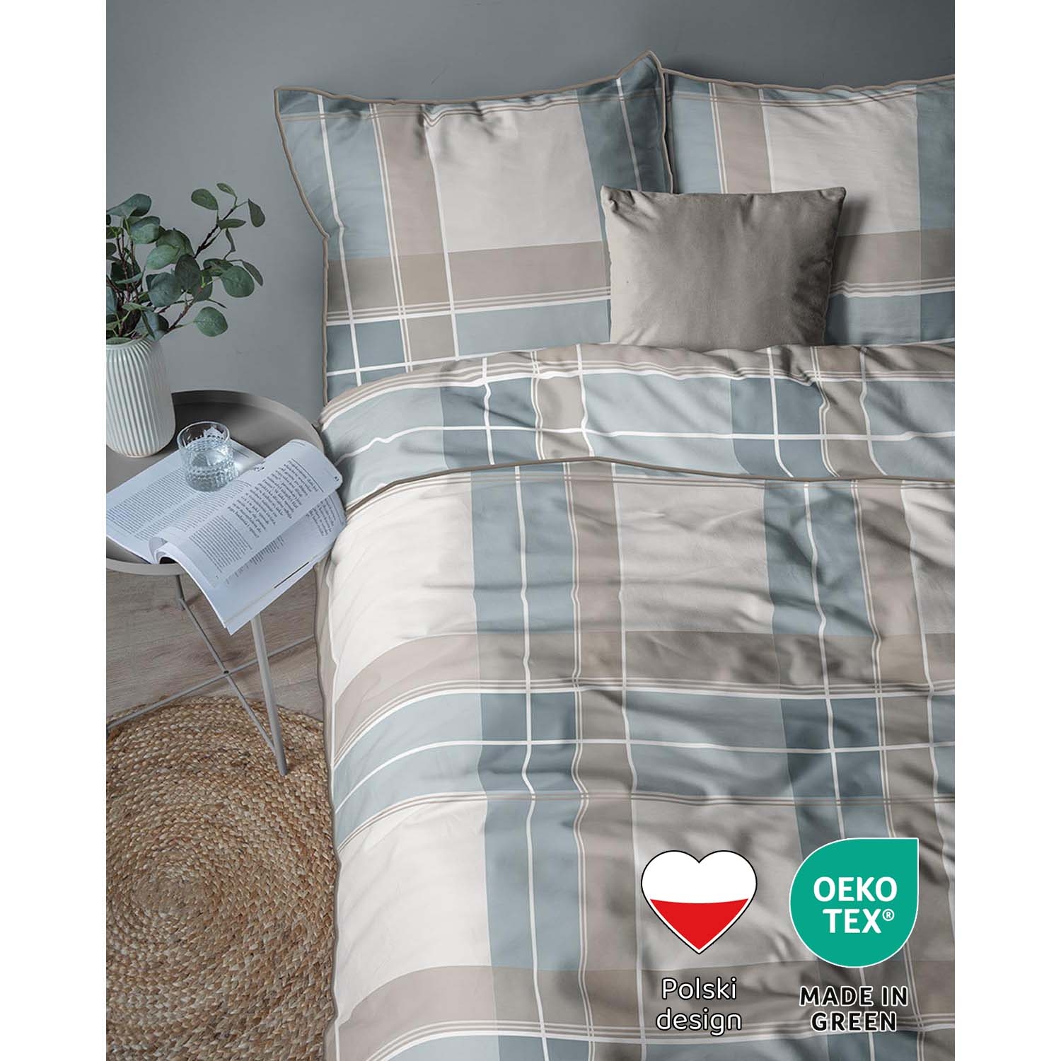Pościel z perkalu 160 x 200 cm Lame Percale, geometria, niebieska