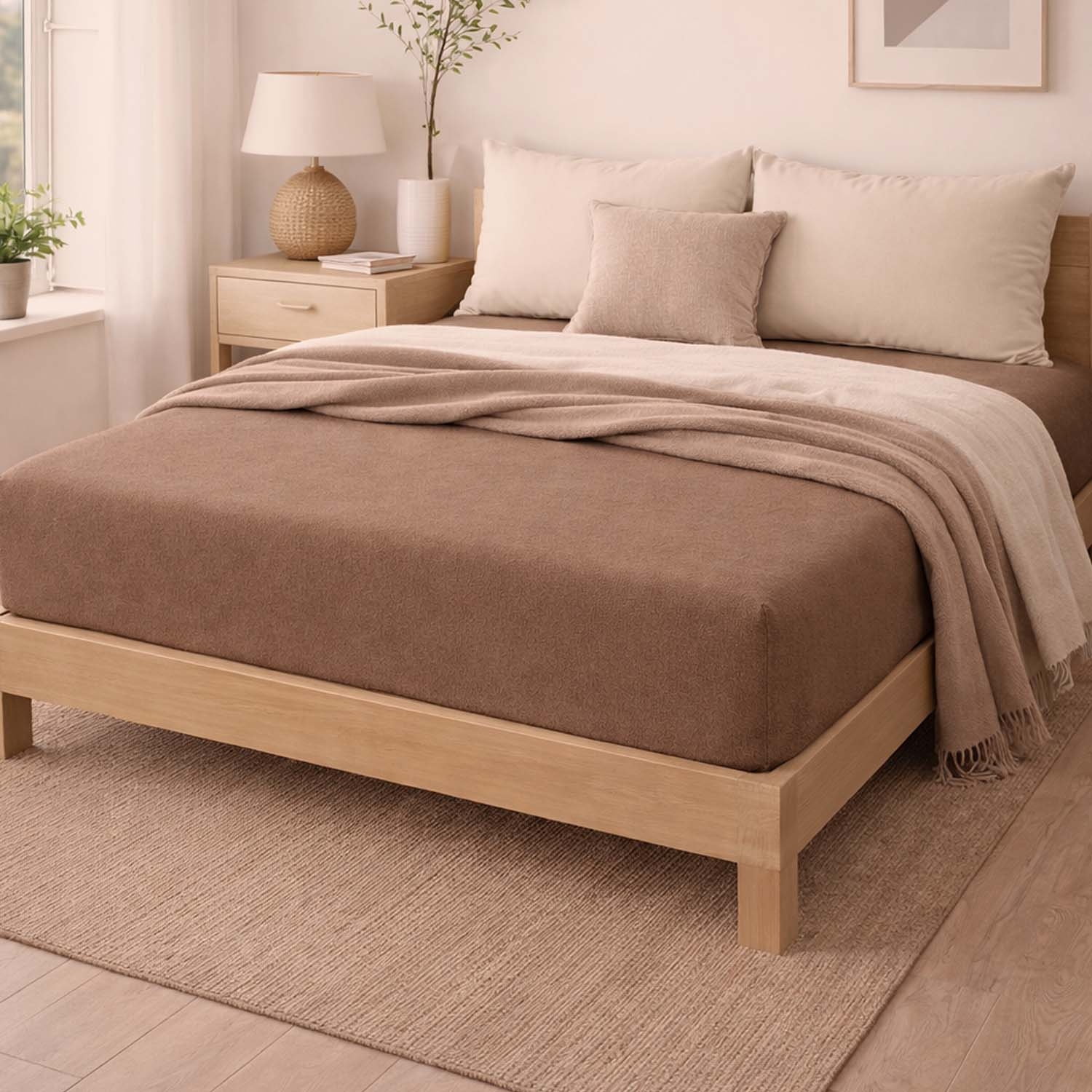 Prześcieradło z gumką 160 x 200 cm Pation Home Nexa, ciemnobeżowe