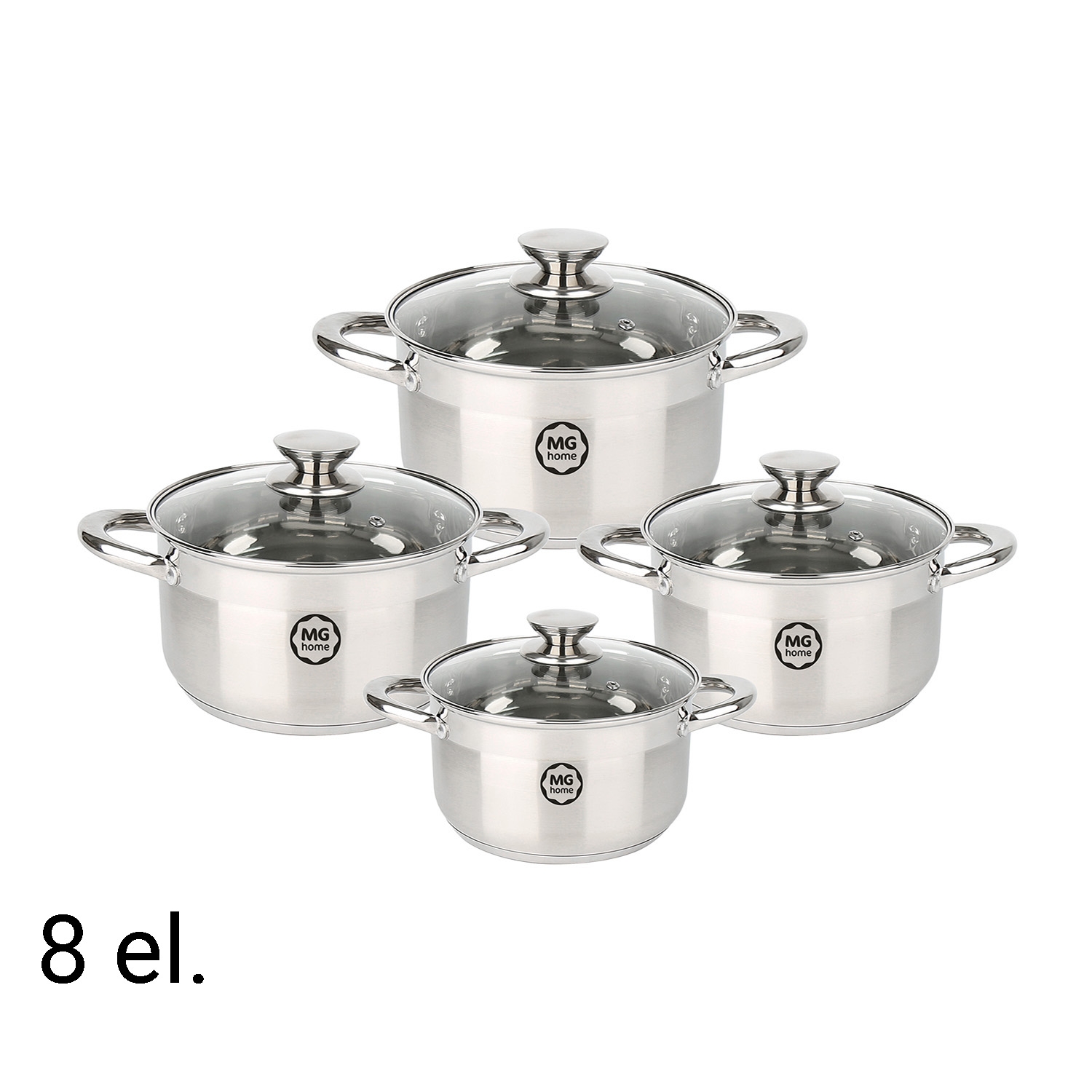 Zestaw garnków MG Home Moderno Brushed Steel, 8 elementów, stal szczotkowana