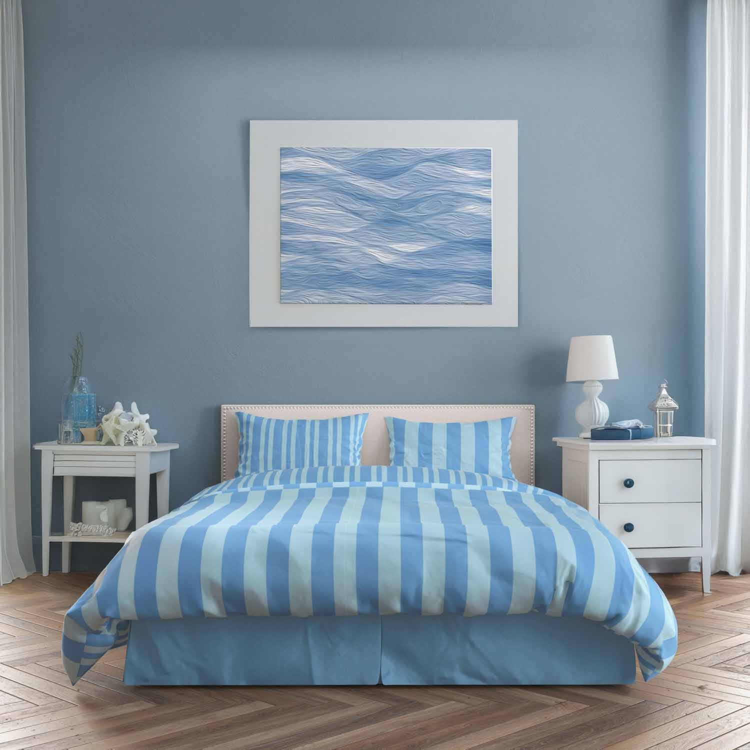 Pościel z mikrofibry 220 x 200 cm Faro Harmony, niebieskie paski