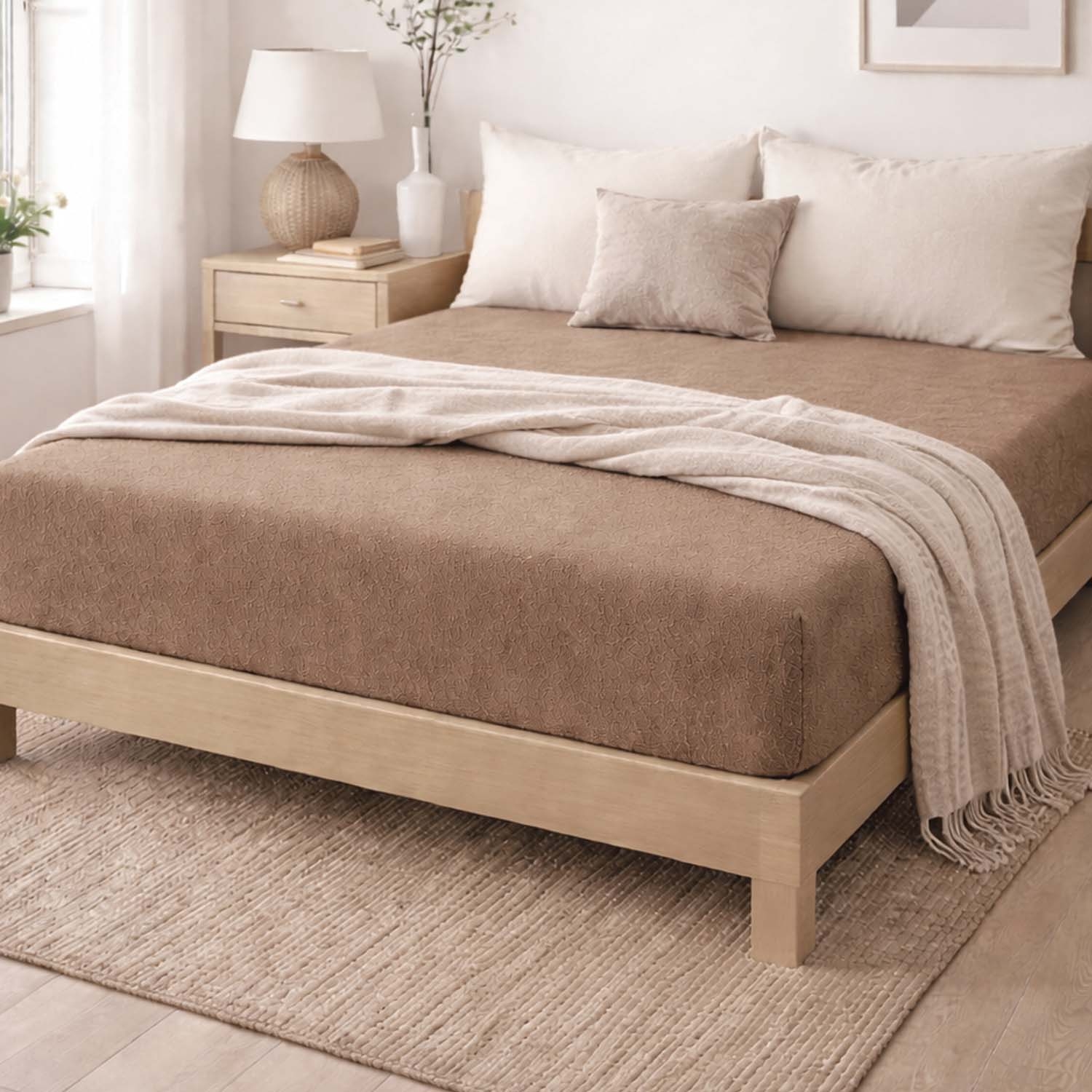 Prześcieradło frotte z gumką 220 x 200 cm Pation Home Luneo, ciemnobeżowe