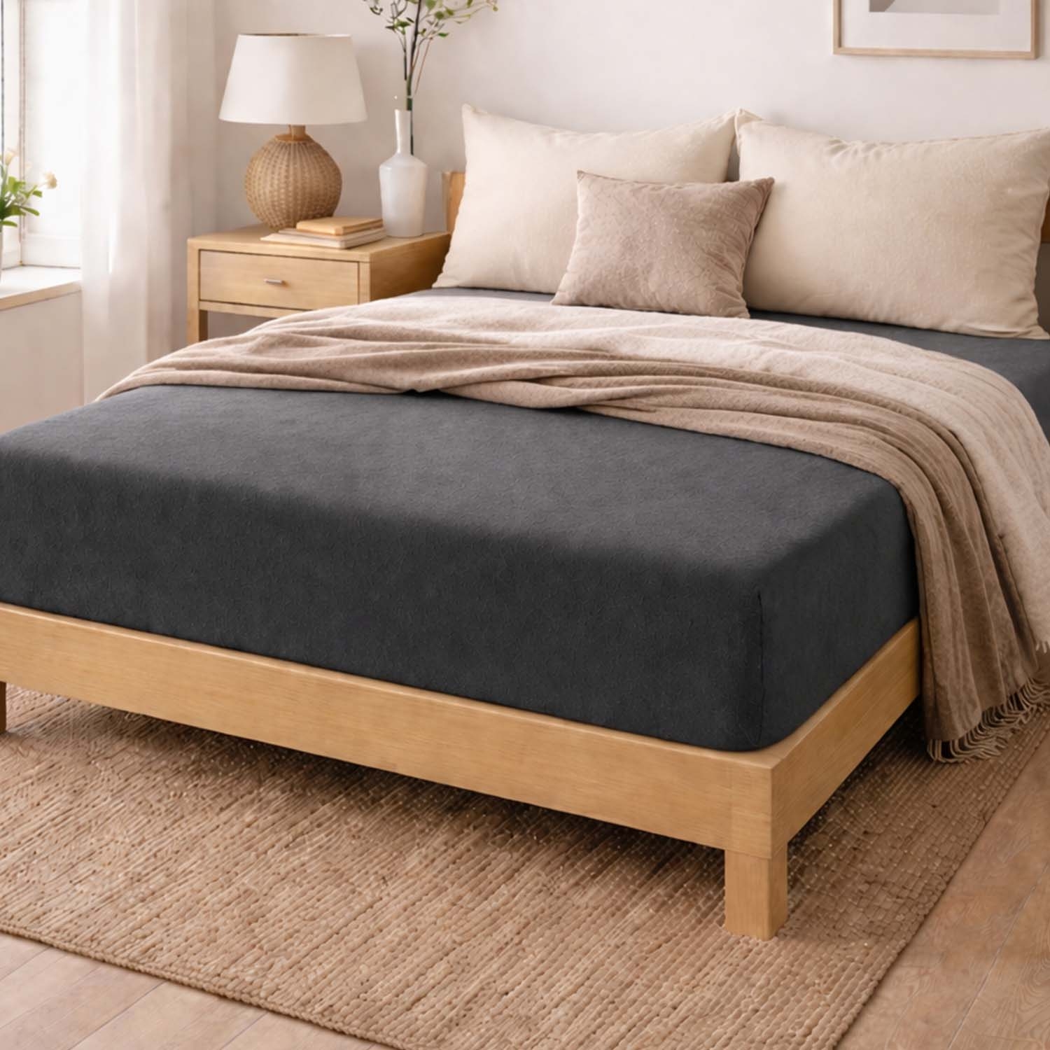 Prześcieradło frotte z gumką 160 x 200 cm Pation Home Luneo, grafitowe